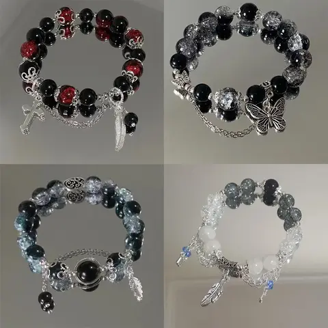 Fashion Chinese Style Feather Butterfly Pendant Beaded Bracelet For Girls Women Light Luxury Jewelry Accessories Gift