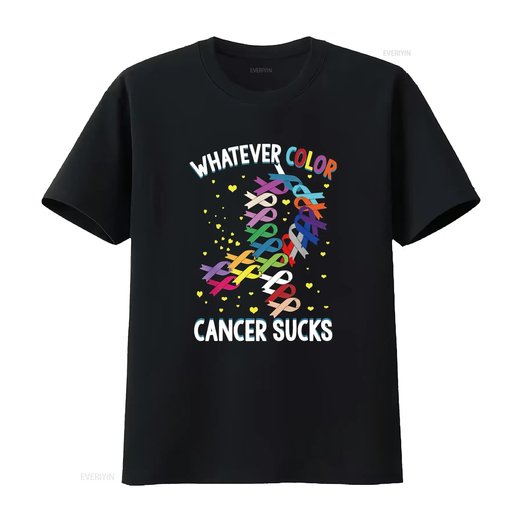 Womens Cancer Awareness T Shirt Whatever Color Sucks Black vintage Washed streetwear Top For Everyday Wear Stylish Breathable