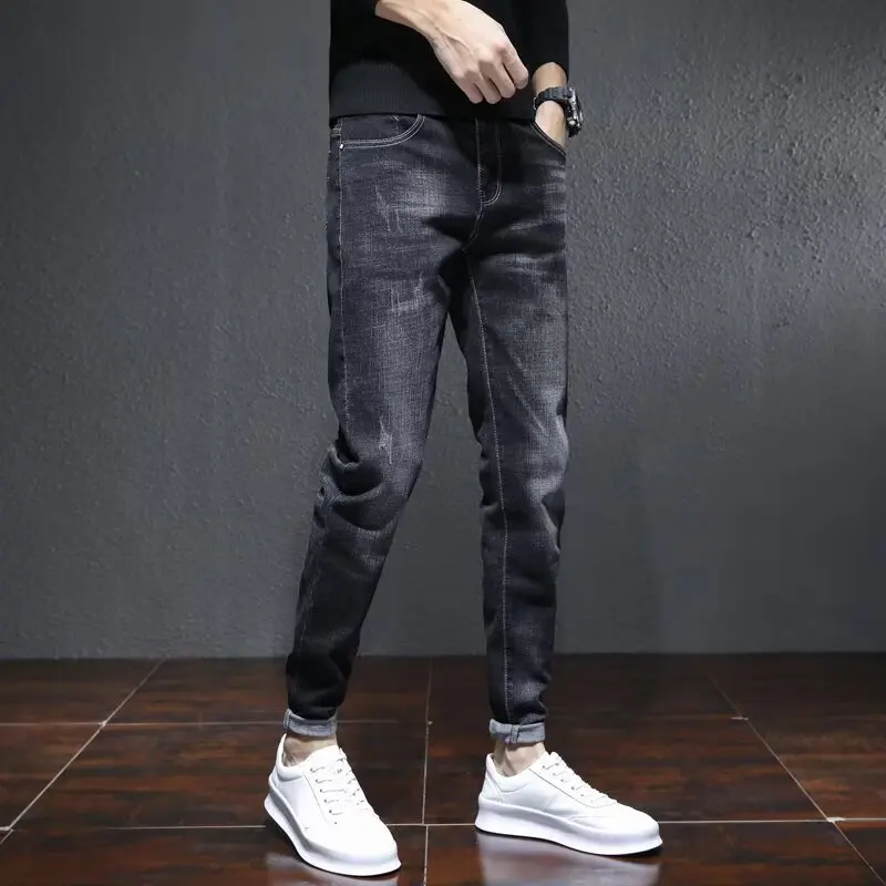 Новинка 2025 года, мужские утолщенные термоджинсы на флисовой подкладке, мужские зимние прямые облегающие джинсовые брюки, свободные повседневные удобные брюки