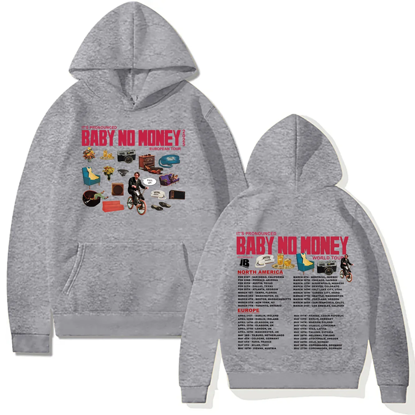 Bbno $ Neue Hoodies „It's Pronounced Baby No Money“ Europäische Tour 2025, Sweatshirt für Männer und Frauen, Pullover, Harajuku, kreative Herbstkleidung