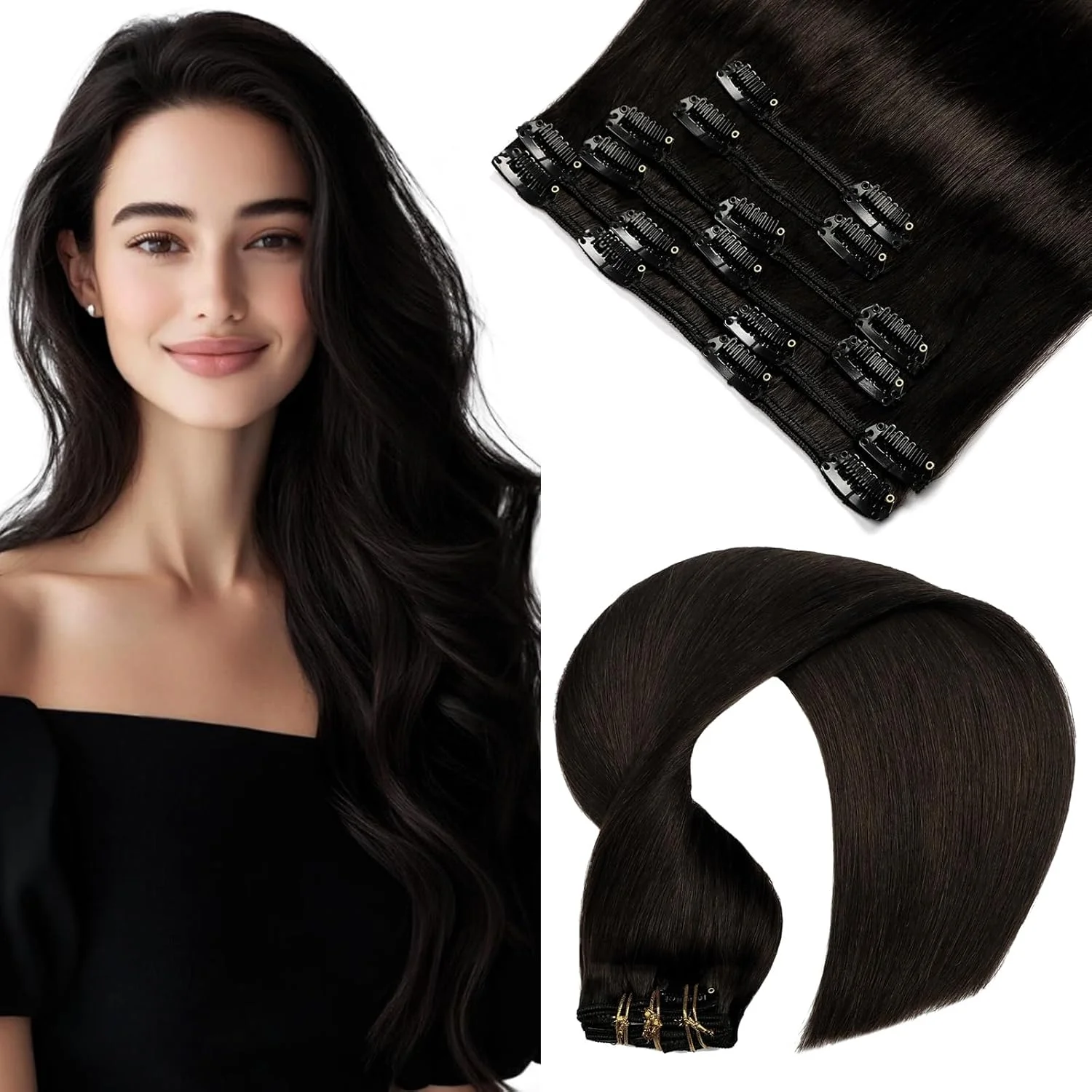 

Straight Human Hair Clip In Extentions With For Women Double Weft Lace Clip-in Extensions 6pcs 100-120g Remy Human Hair