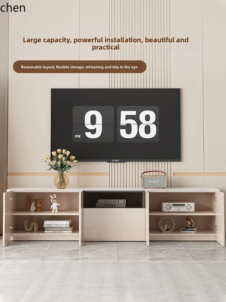 

ZML rock slab solid wood TV cabinet, living room household floor-to-ceiling small apartment, advanced edge cabinet