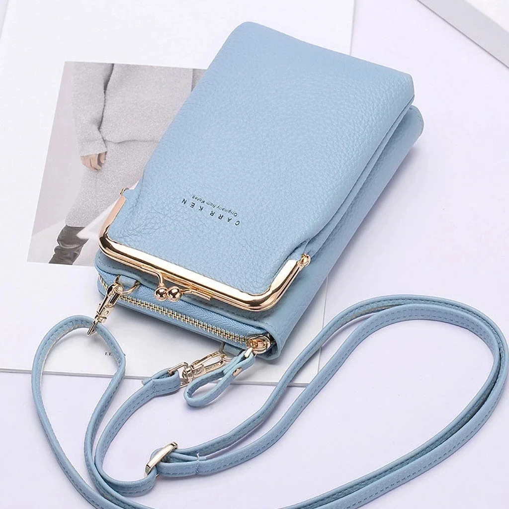 Brand Shopping Bags Ladies Touch Screen Cell Phone Purse Bag Smartphone Wallet Metal PU Leather Shoulder Strap Handbag Women Bag