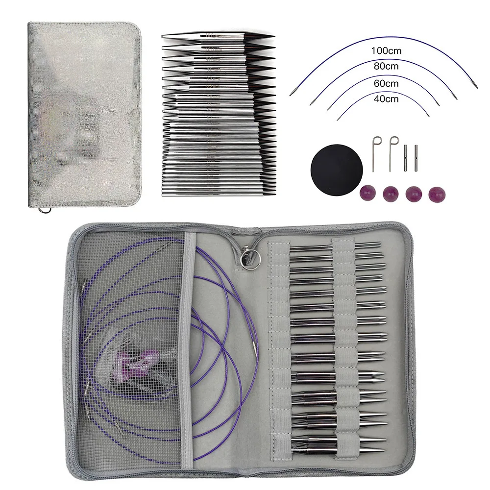 

Knitting Tools Bright White Ring Needles Aluminum Nickel Plated Removable Ring Needles Set of 13 Pairs