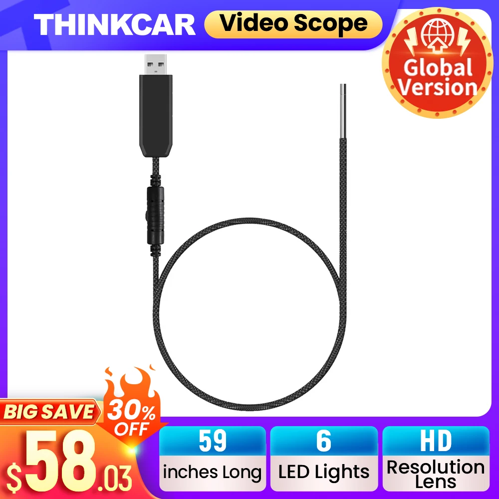 

THINKCAR ThinkTool USB видеоконтрольный прицел 59-дюймовая катушка со светодиодной подсветкой P67 водонепроницаемый эндоскоп инструмент для диагностики автомобиля