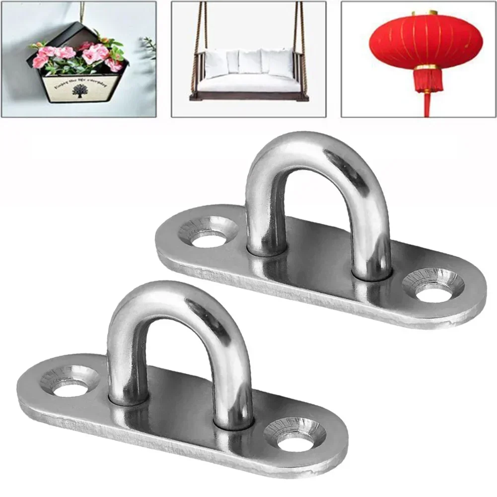 

2pcs Heavy Duty Hooks Eye Plate Oblong Steel Stainless Pad Mount Wall U Boat Ceiling Hanger Ring Garage D Designs Shape