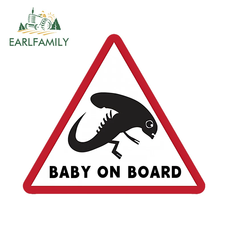 

EARLFAMILY мультяшная предупреждающая наклейка на автомобиль с изображением инопланетянина, милый знак для ребенка на борту, водонепроницаемая наклейка на окна, креативные автомобильные аксессуары для каравана