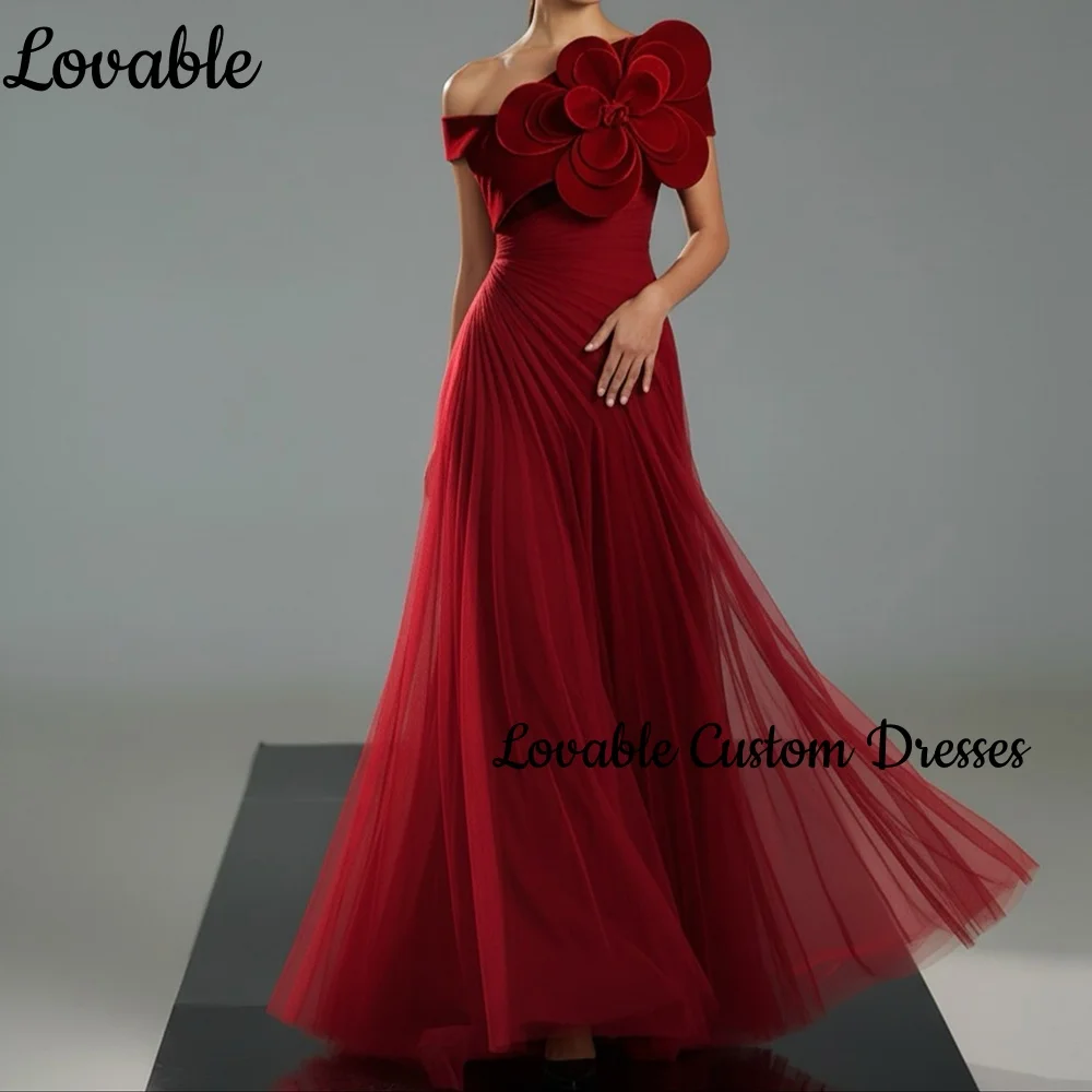 A-ligne fleurs personnaliser robes d'occasion formelles une épaule longueur au sol à volants robes de soirée pour femmes fermeture éclair robes de bal