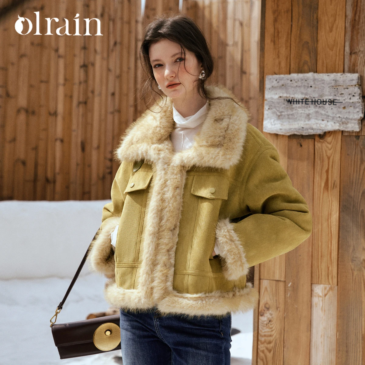 OLrain Suede Jacket Women's 2026 Autumn And Winter New Environmentally Friendly Fur Lapel Short Fur Integrated Top GO58DP003628