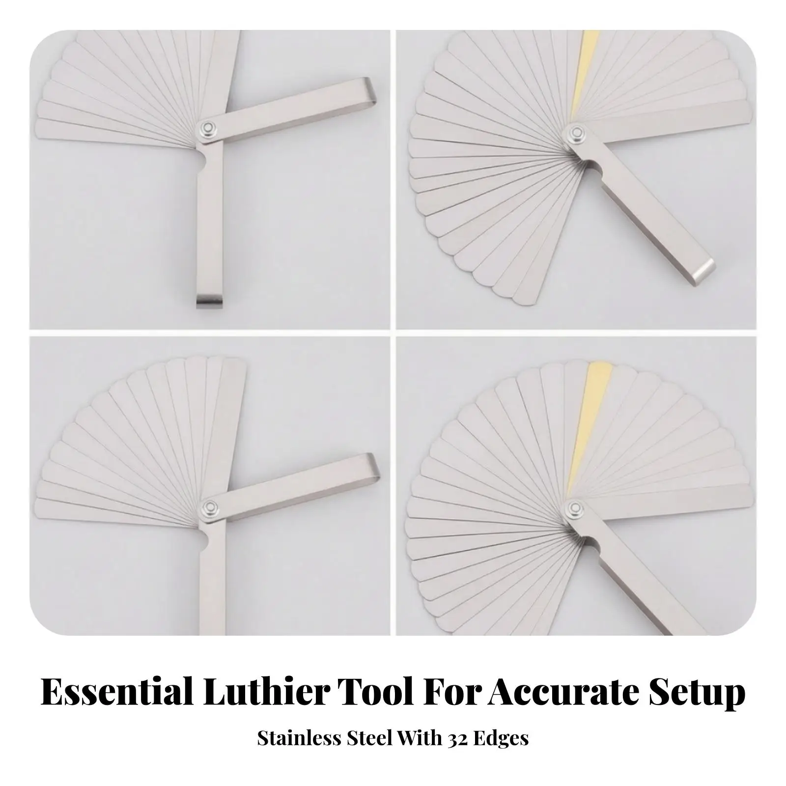 Stainless Steel String Height Gauge 32 Blade Feeler Spacing Measuring Tool for Guitar Bass Setup with Keychain and Clear