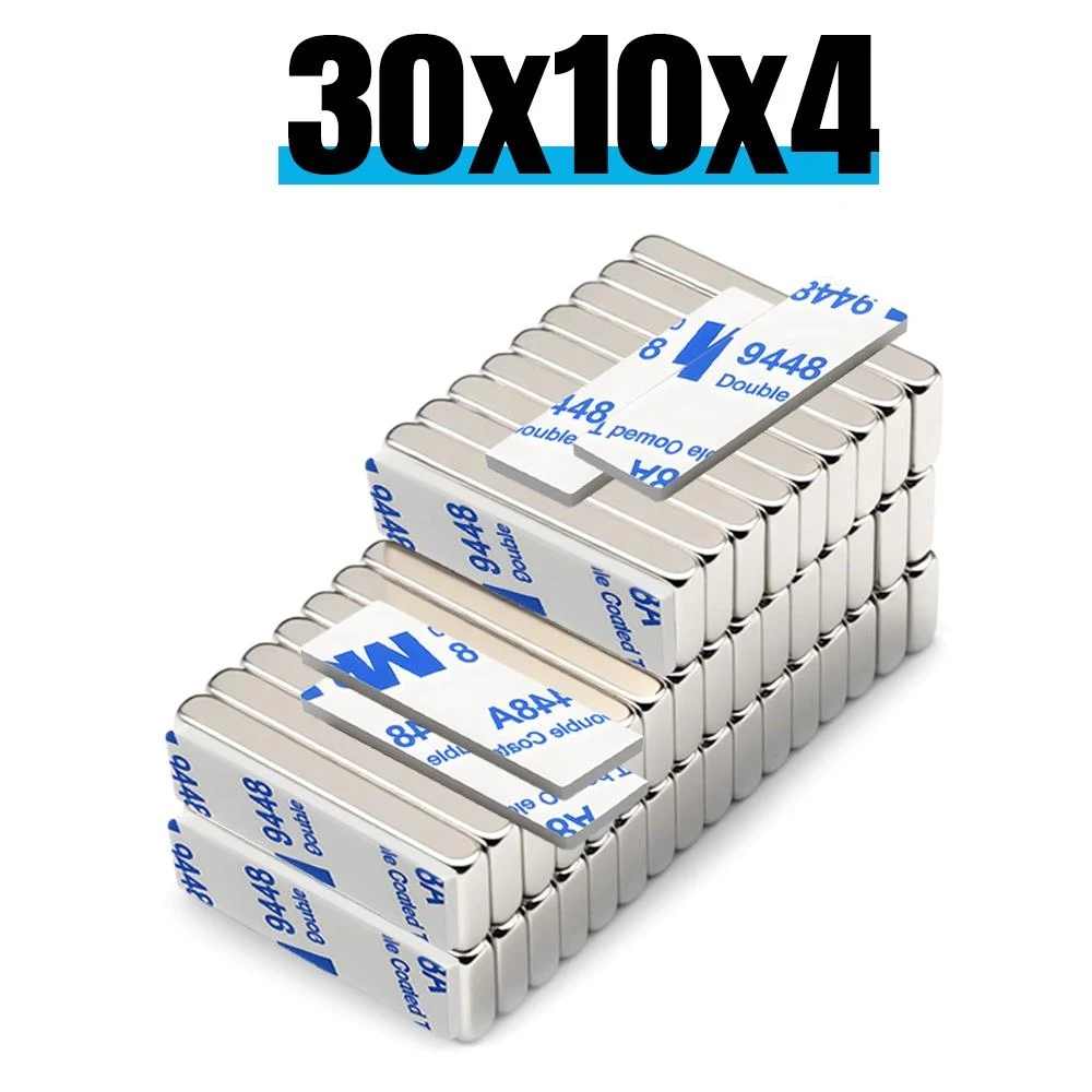 30x10x4mm Super Powerful Blcok Neodymium Magnet With double-sided adhesive Magnet N35 Strong Permanent Magnetic refrigerator