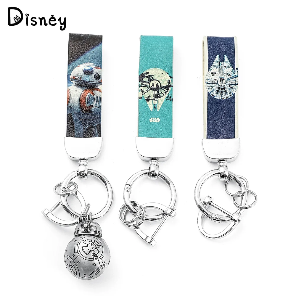 

Star Wars Leather Keychain Spacecraft Millennium Falcon Leather Badge Robot BB8 Pendant Buckle Car Keyring Car Key Accessories