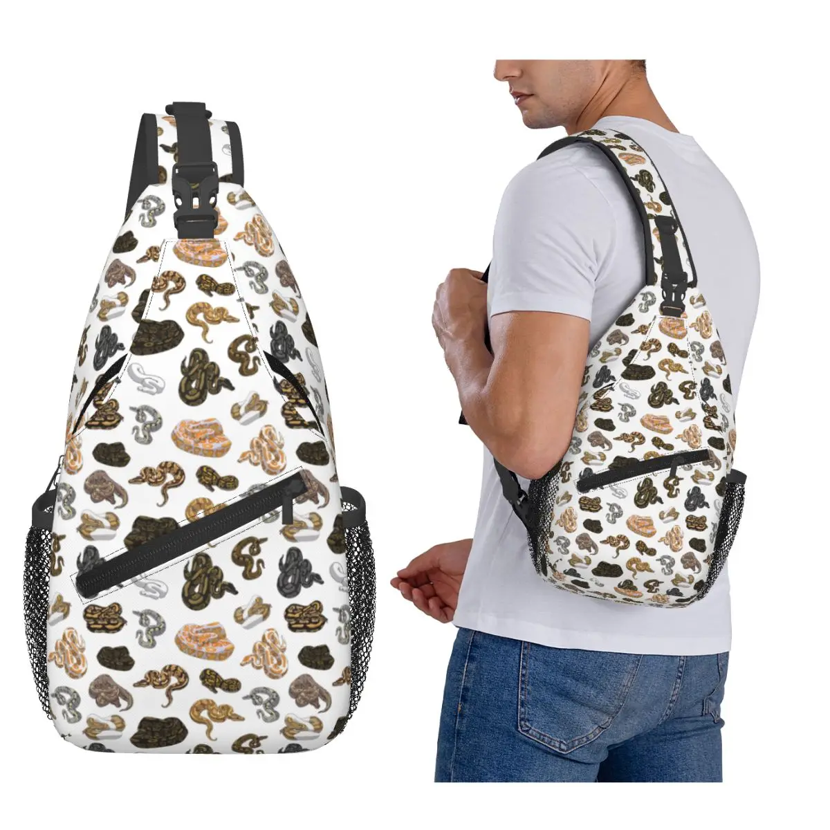 

Ball Python Morph Snake Pattern Chest Bag Men Sling Crossbody Backpack Chest Bag Travel Hiking Daypack Shoulder Bag