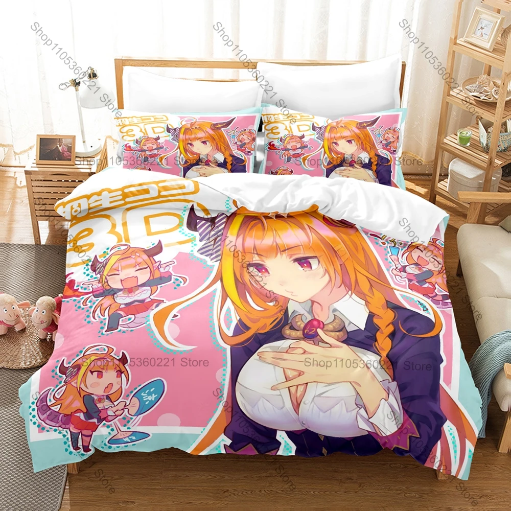 Kiryuu Coco Bright Orange Dragon Aesthetic Bilingual Kiryu Kai Fan Merch 3PCS Bedding Duvet Cover + 2 Pillowcases All Season Use