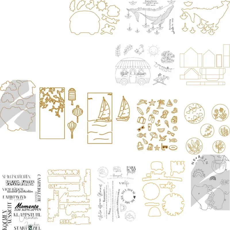 Wal mit Papierbooten, Wohnwagen-Stempel und -Schablonen – Neuheit 2026 für Scrapbook, Tagebuch, Dekoration, Prägeschablone, DIY-Grußkarten