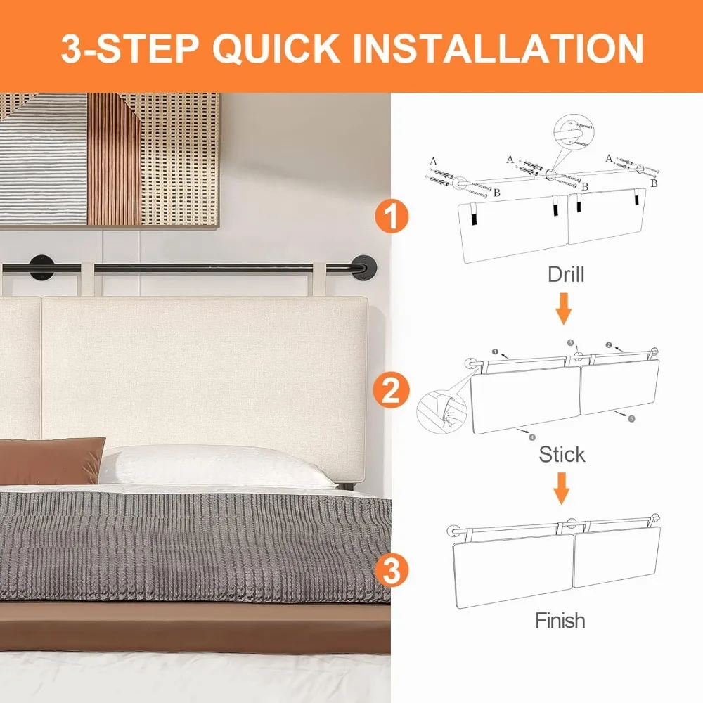 Headboard with USB Charging Station Wall Mounted Headboard with Linen Upholstery and Button Tufted Hanging Headboard for Bedroom