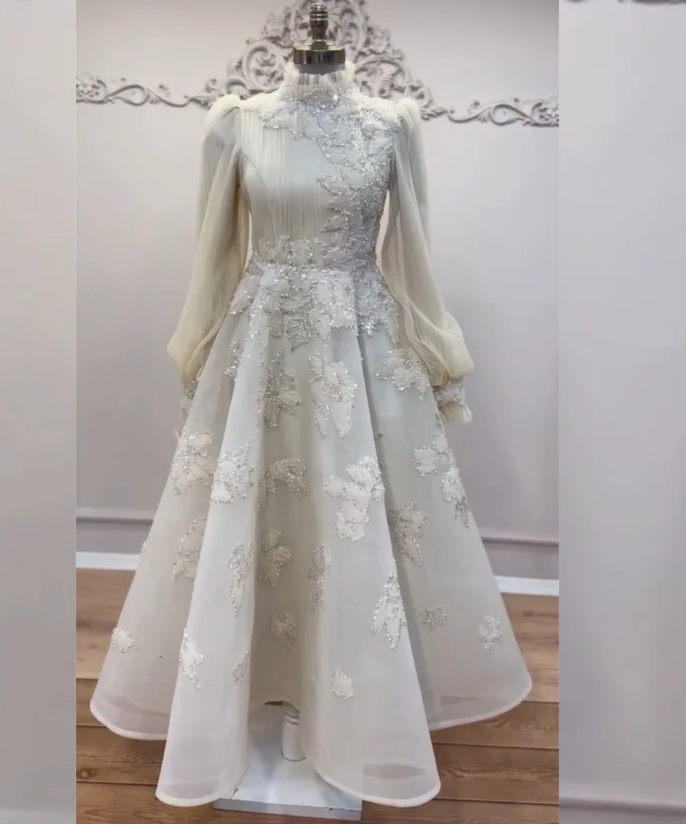 

Customized Exquisite Organza Pleat Beading Pattern A-line High Collar Long Evening Dresses Luxury 2025 Matching Elegant