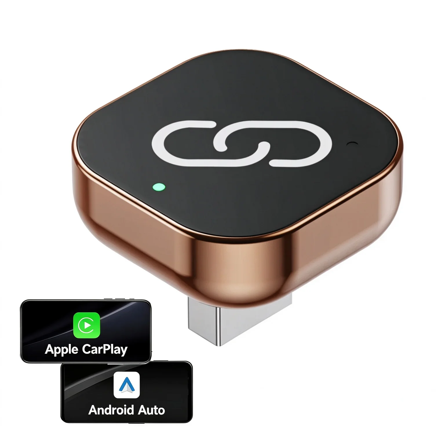 2 in 1 Wireless CarPlay Adapter Plug & Plug Auto Connect No Delay Converts Wired to Wireless Compatible for iPhone &Android-Gold