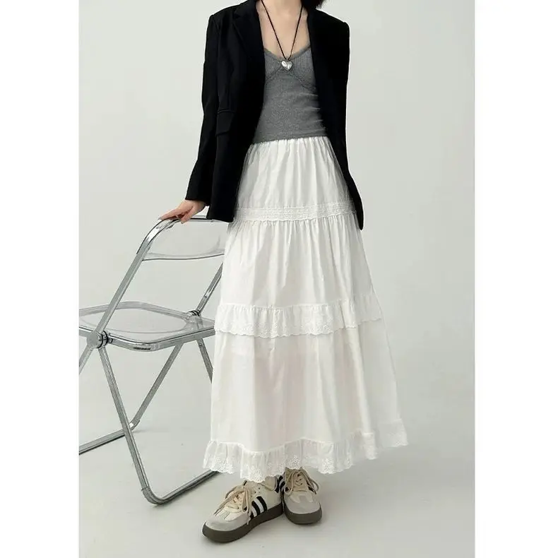 

Белая женская длинная юбка-трапеция с высокой талией, весна-лето-осень, новинка, юбка-кейк