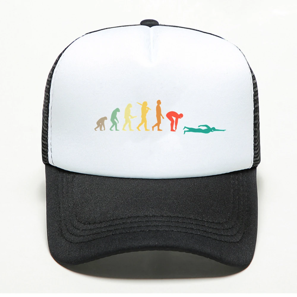 Retro Swimming Evolution Gift for Swimmers baseball cap fashion men women Breathable Snapback Hat Casquette mesh trucker hats