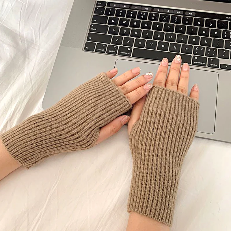 Winter Women's And Men's Warm Fingerless Gloves Knitted Wool Gloves Solid Elastic Gloves Open Finger Short Cashmere Gloves