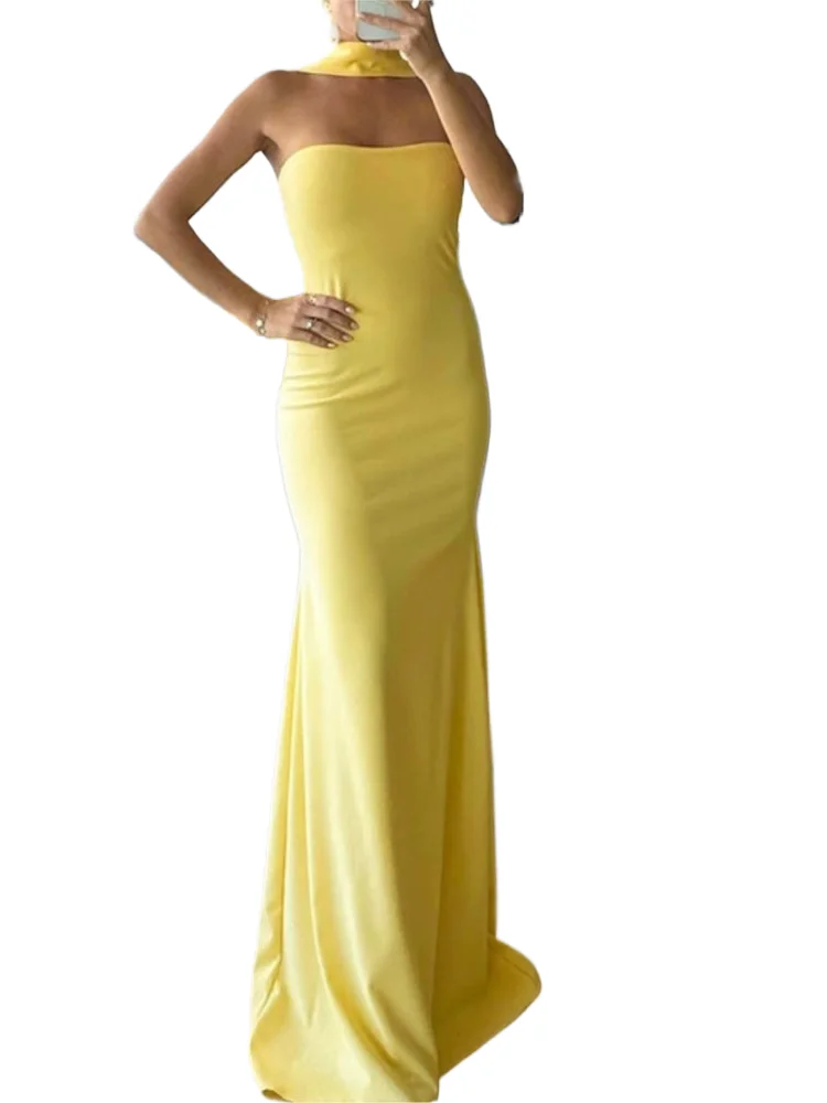 

Lady Sexy Slim Dress Fashion Strapless Package Dresses For Women Elegant Solid Formal Evening Party Skirt Robe Femme Clothes