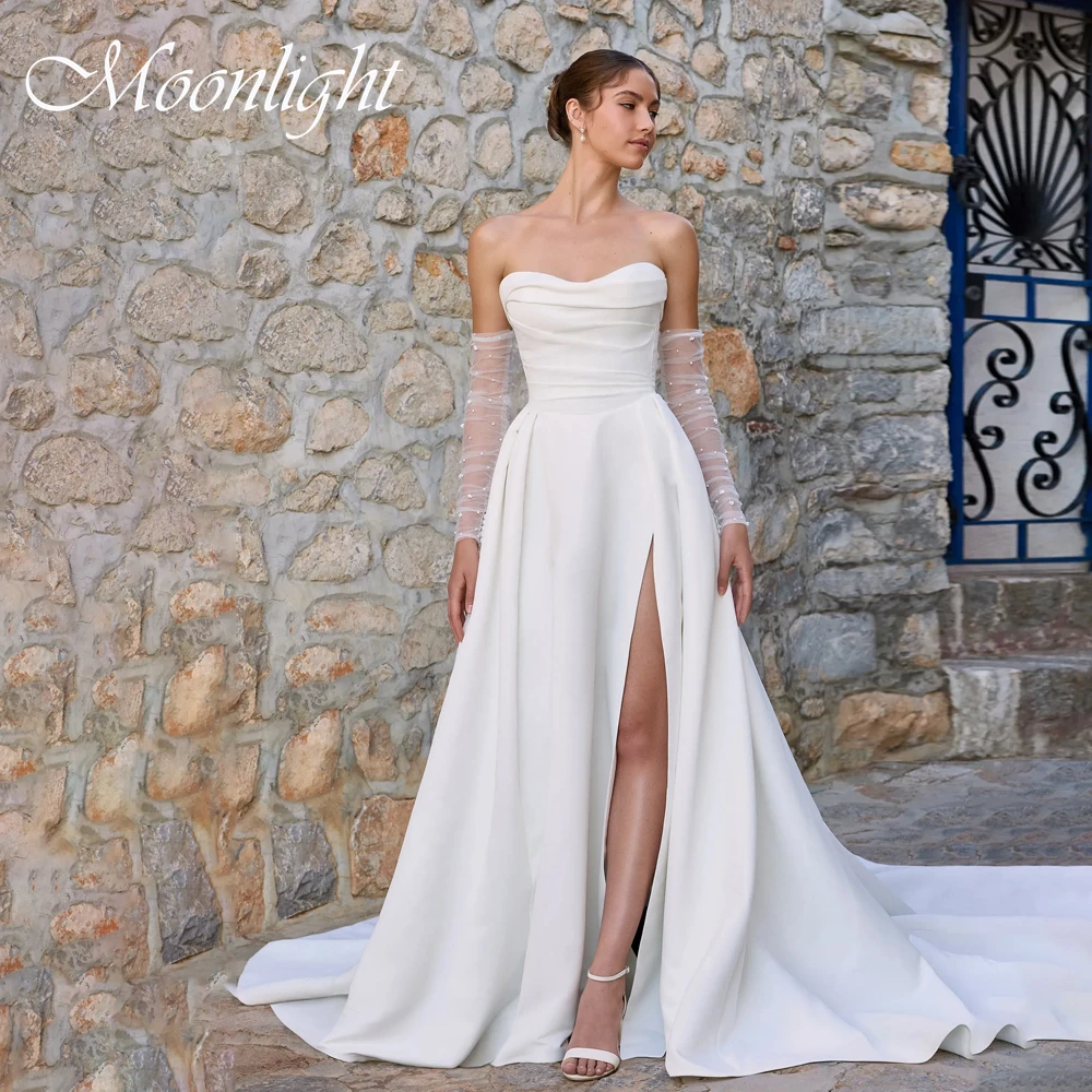 Classic Pleat Sweetheart A-Line Wedding Dress High Side Slit Off The Shoulder Open Back Sweep Train Vestidos De Novia Customized