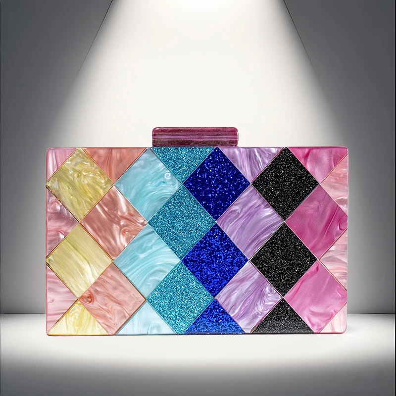

Colorful acrylic box bag, women's banquet bag, fashionable wedding party and banquet handbag, one shoulder diagonal cross bag