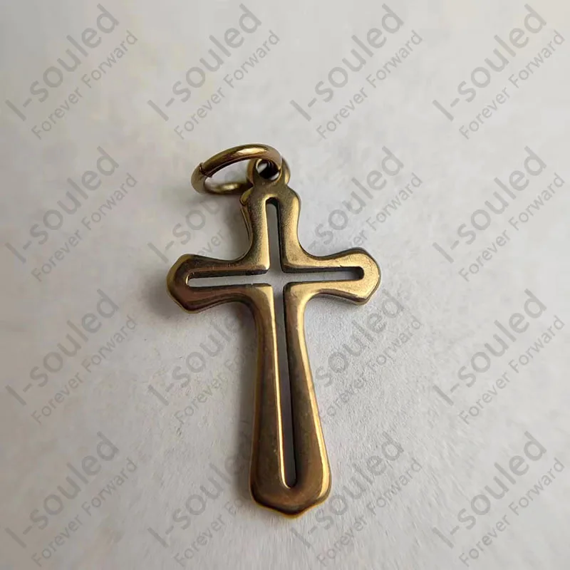 Small Hollow Out Burning  Solid Titanium Cross Pendant 3 X 2 Cm With A Split Ring