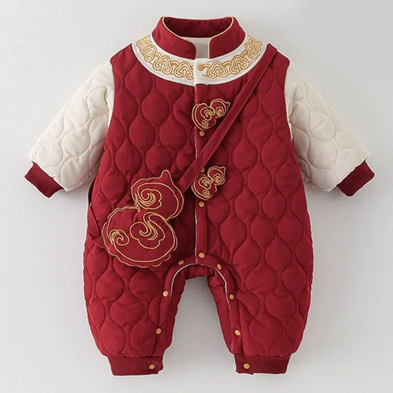 

Winter Toddler Girl Clothes Boys Clothing Chinese New Year Baby Outfit Cute Warm Thicker Red Jumpsuits Baby Newborn Items B353