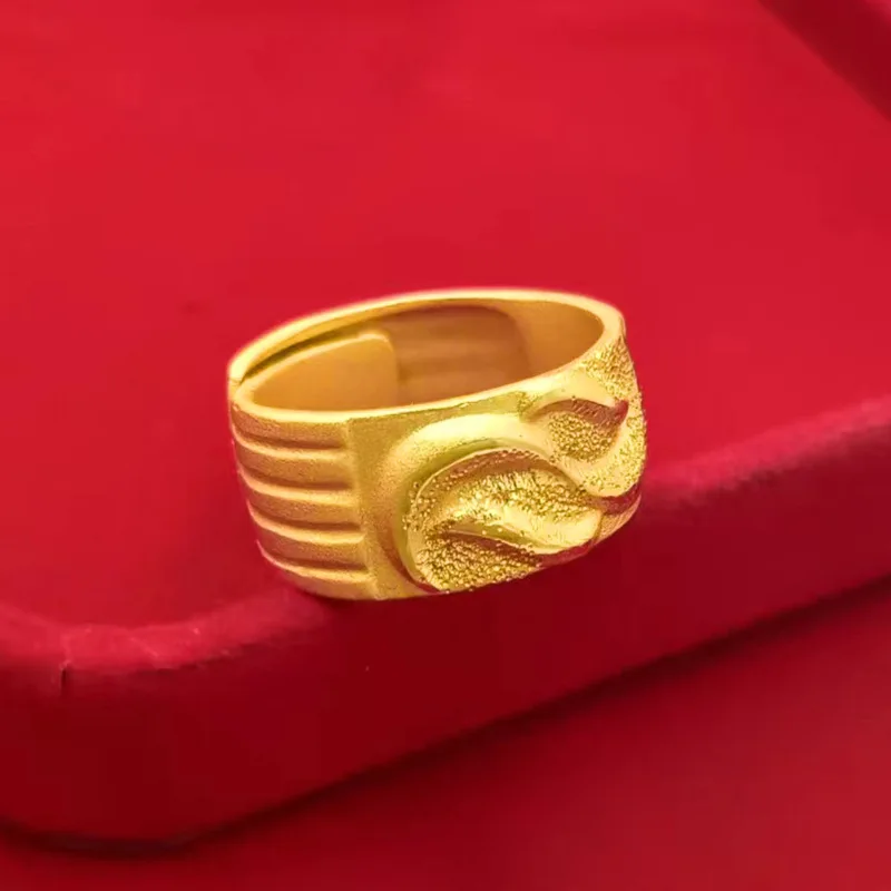

Gold Shop Same 9999 24K Real Gold Men's Gold Ring with Adjustable Opening, Wave Pattern Gift, Beautiful Jewelry