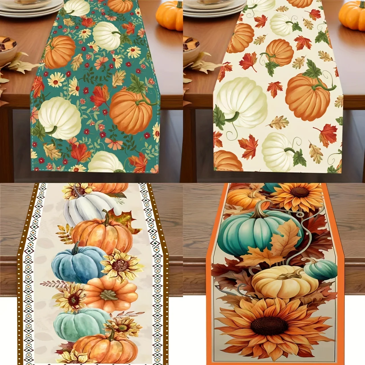 

Fall Halloween Pumpkin Pattern Linen Table Runners Autumn Maple Leaf Dresser Scarf Table Decor Festival Wedding Home Party Decor