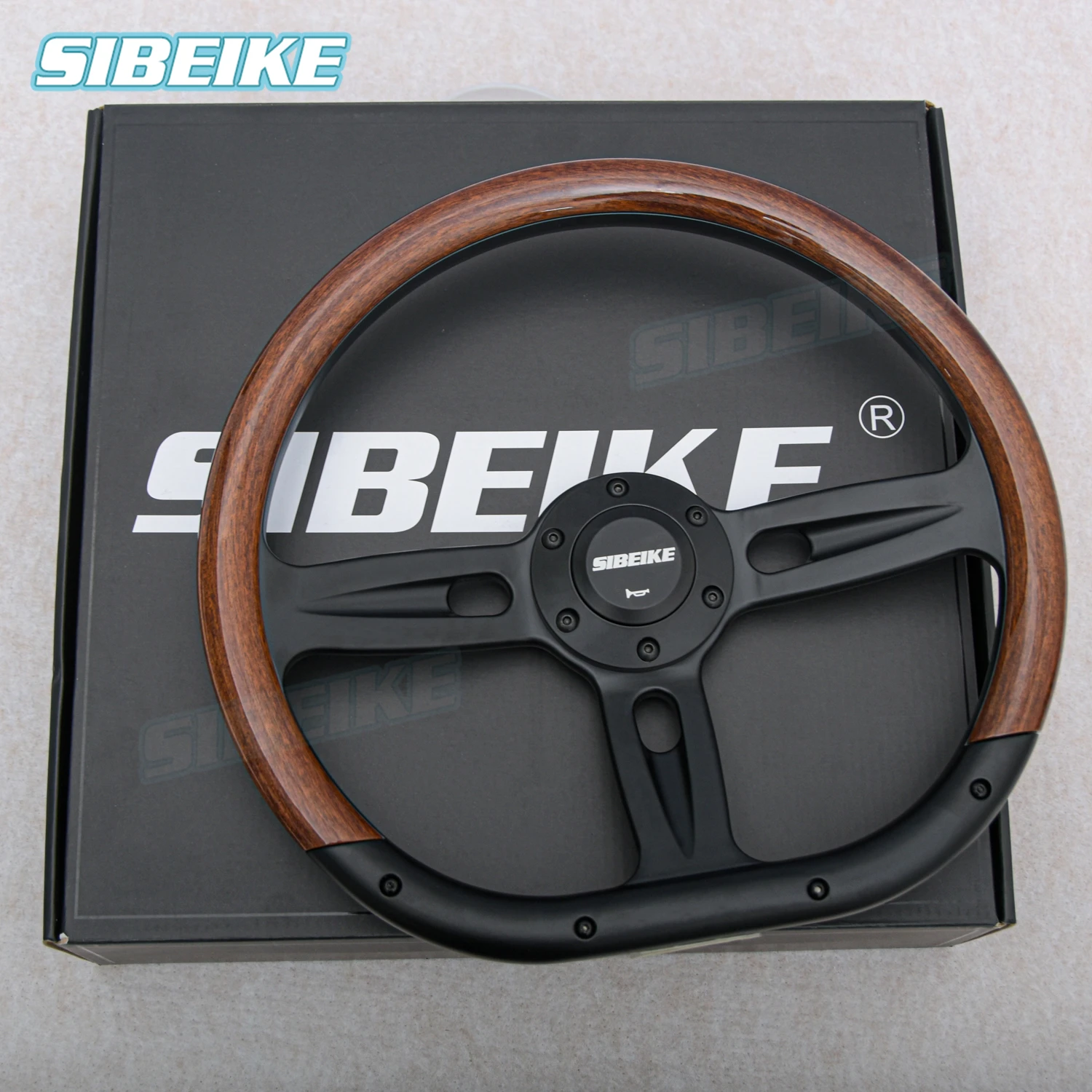 JDM Universal D Shape Wood Style Steering Wheel 14inch Classic Vintage Sports Steering Wheel Black Chrome Spoke