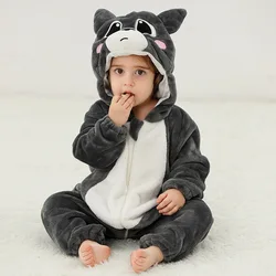 Gray Cat Romper Baby Boy Girl Pajama Newborn Bebe Clothes Cute Bodysuits Flannel Warm One-piece Winter Halloween Animal Outfit