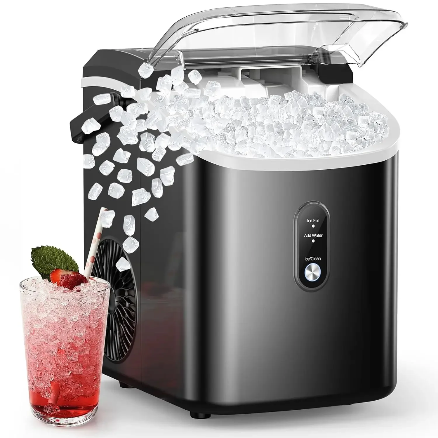 Nugget Ice Makers Countertop, Pebble Ice Maker Machine with Soft Chewable Ice, 34Lbs/24H, Self-Cleaning, One-Click Operation, Pe