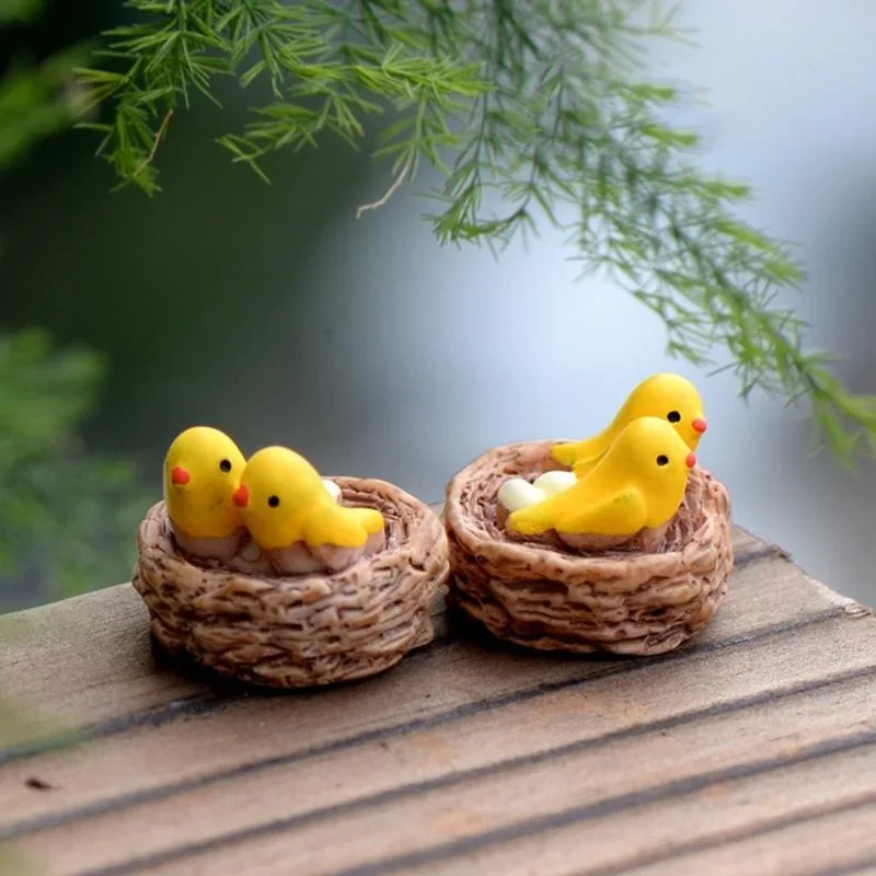 DIY Mini Nest with Birds Fairy Garden Miniatures Gnomes Moss Terrariums Resin Crafts Figurines