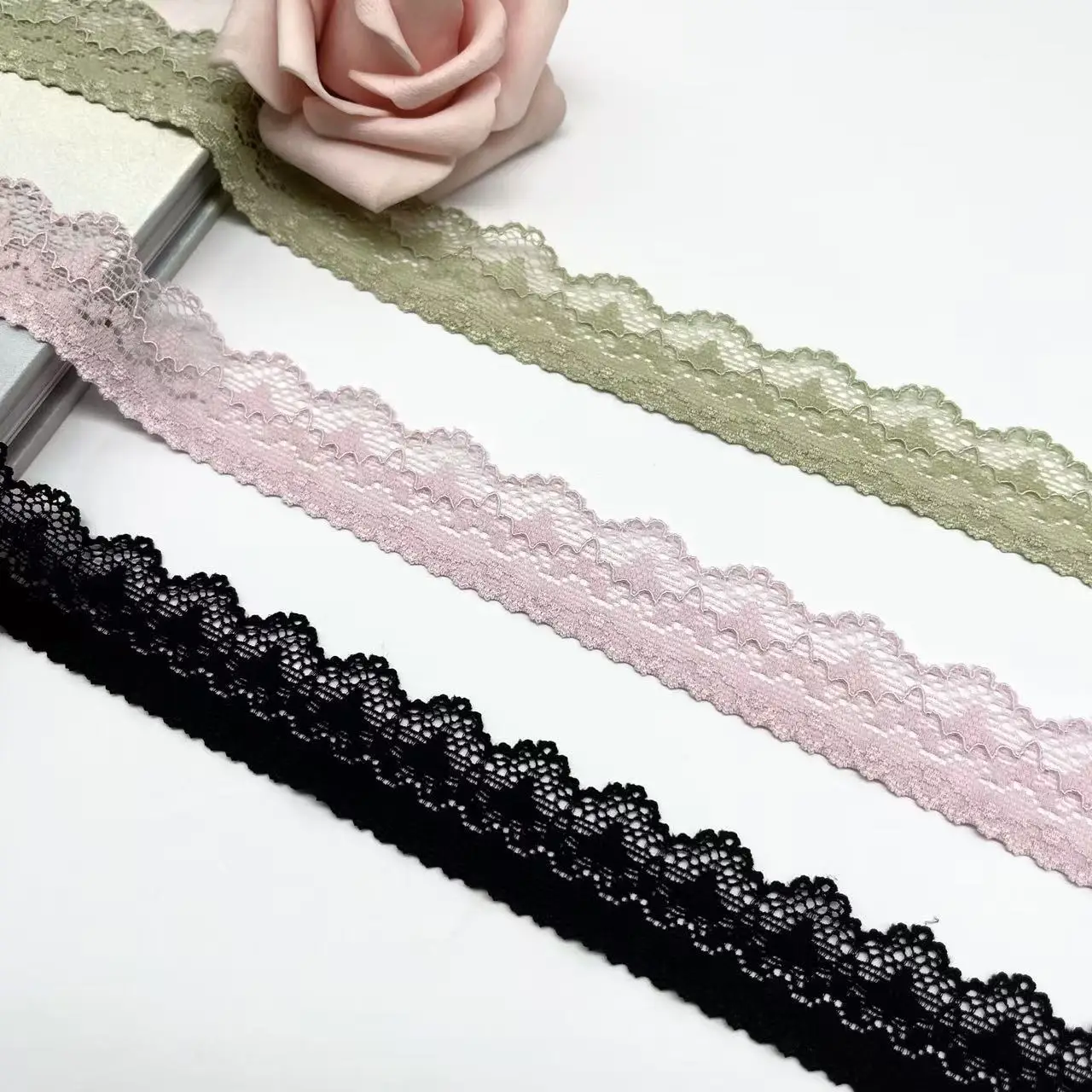 1 Yard Pink Green Lace Trim Cute Stretchy Elastic Single Side for Lingerie DIY Sleeve Cuff Sewing Accessory