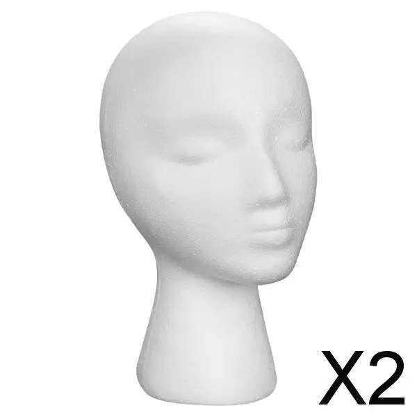 2x Female Head, Manikin Foam Head, Hat Display Stand for Style Model And Display Hair Hats And Hairpieces