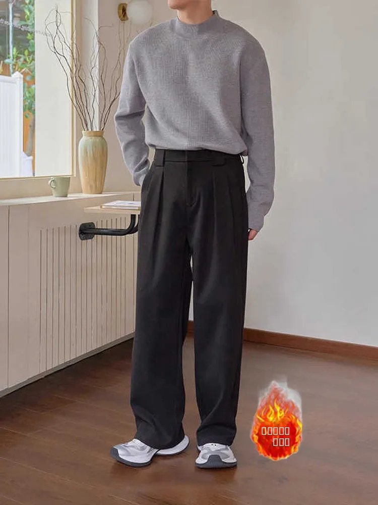 

Утепленные шерстяные мужские брюки прямого кроя для осени и зимы, повседневные, свободного кроя, модные, в тренде, разных цветов