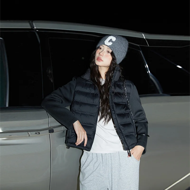 Fashionable and Elegant Cotton-padded Jacket 2025 Autumn and Winter Leisure Sleeve Stitching Solid Color Women's Coat