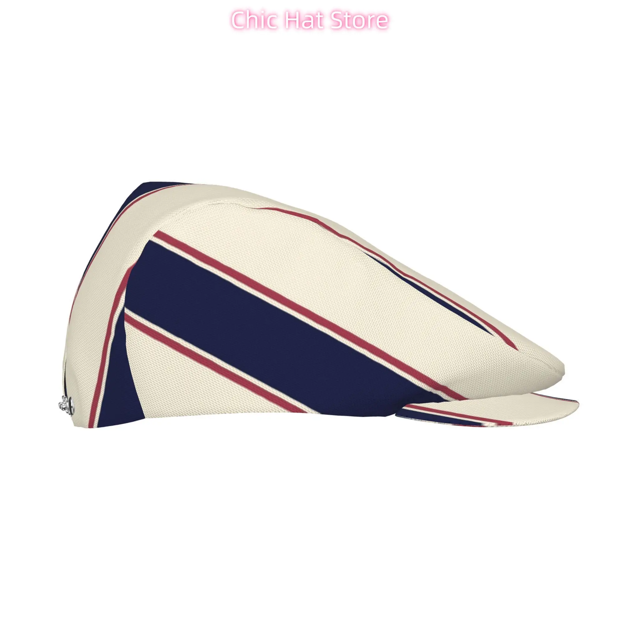 Navy & Red Vertical Stripes All-over Print Flat-top Hats for Men and Women, Newsboy Caps, Berets, Irish Hats, Driver Caps, Retro