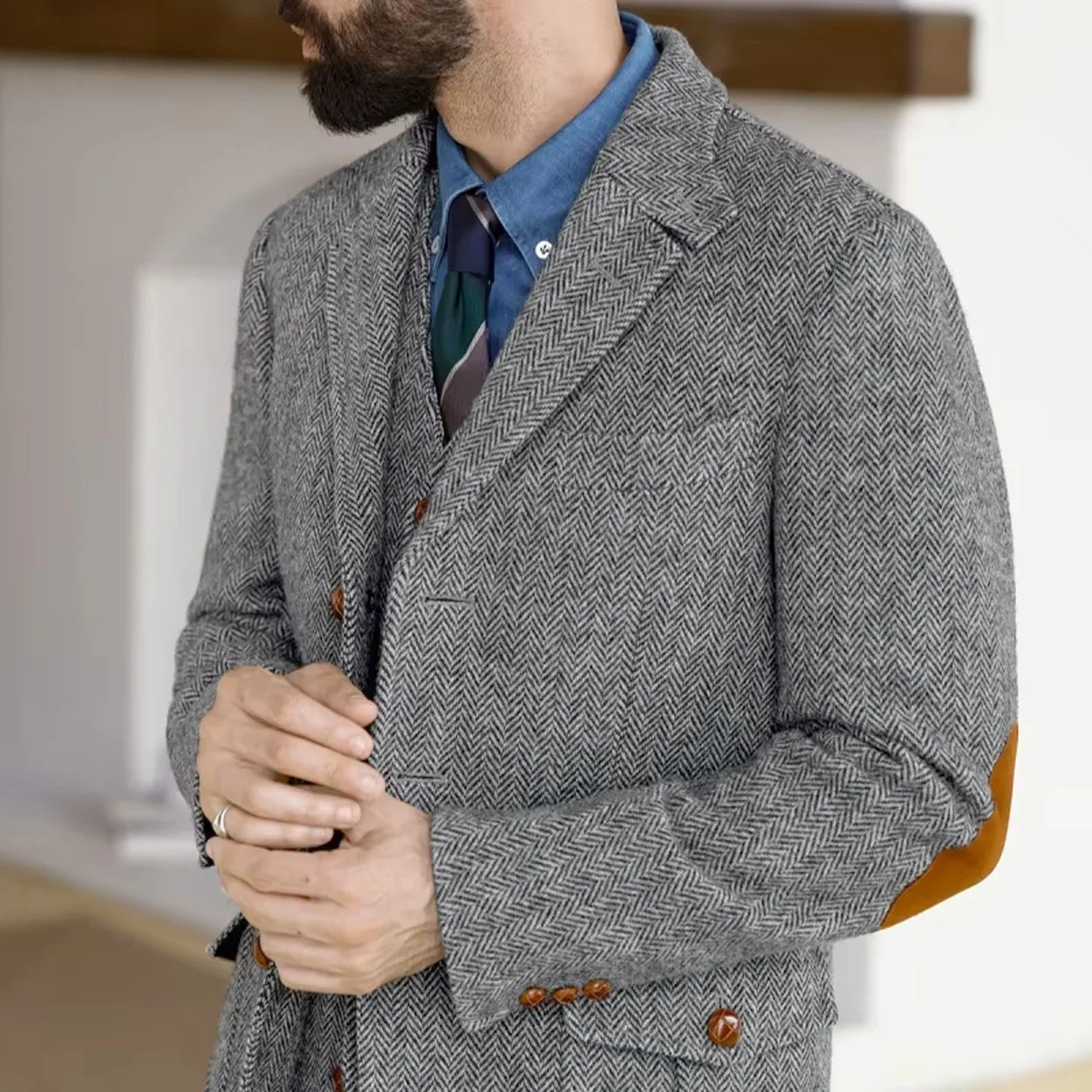 Herringbone Tweed Tweed Hunting Casual Blazers Autumn/Winter Vintage British Men's Suit Jacket Fashionable Gentleman Wedd Attire