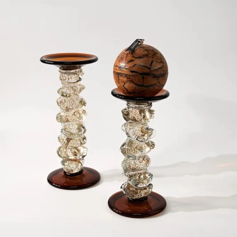 Home dining table decoration creative handmade brown candle holder glass candle holder