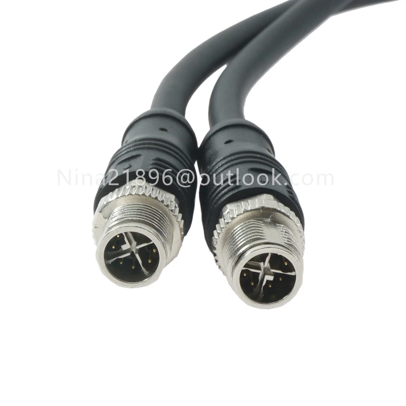 M12-8 core X-type male to M12-8 core X-type male Ethernet high-flexibility double-shielded connector twisted pair