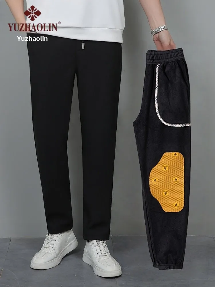 

Yuzhaolin Windproof Fce Lined Sport Pants Autumn Winter Warm Men Women Knee Protection Straight Leg Casual Trousers