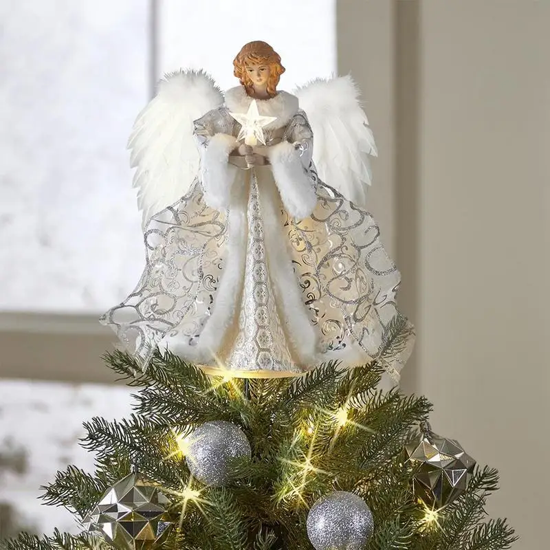 Angel Tree Topper Pendant Christmas Tree Topper Decorative with Lights Reusable Festival Theme for Xmas Holiday Party Decoration