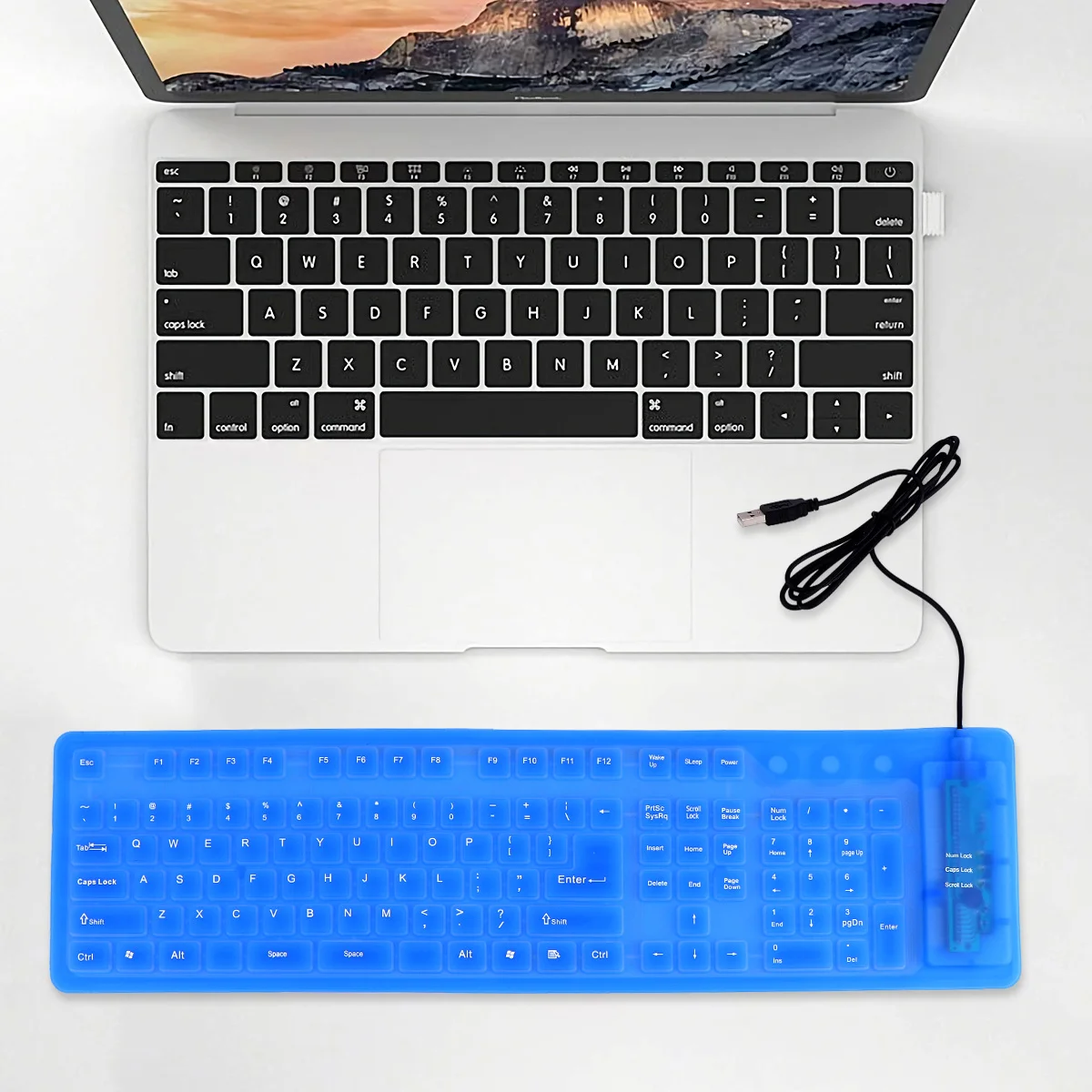 

Roll Up Waterproof Silicone Keyboard 109 Keys Silent USB Wired External Foldable Flexible Travel Portable Keyboard