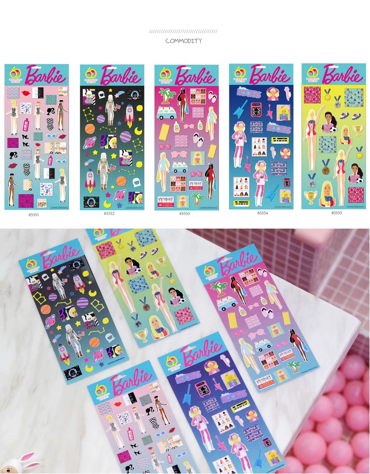 Retro 5 Styles Barbie Doll 60th Anniversary Stickers Waterproof DIY Journal Photo Album Girls Accessories Anime Toys Kids Gift