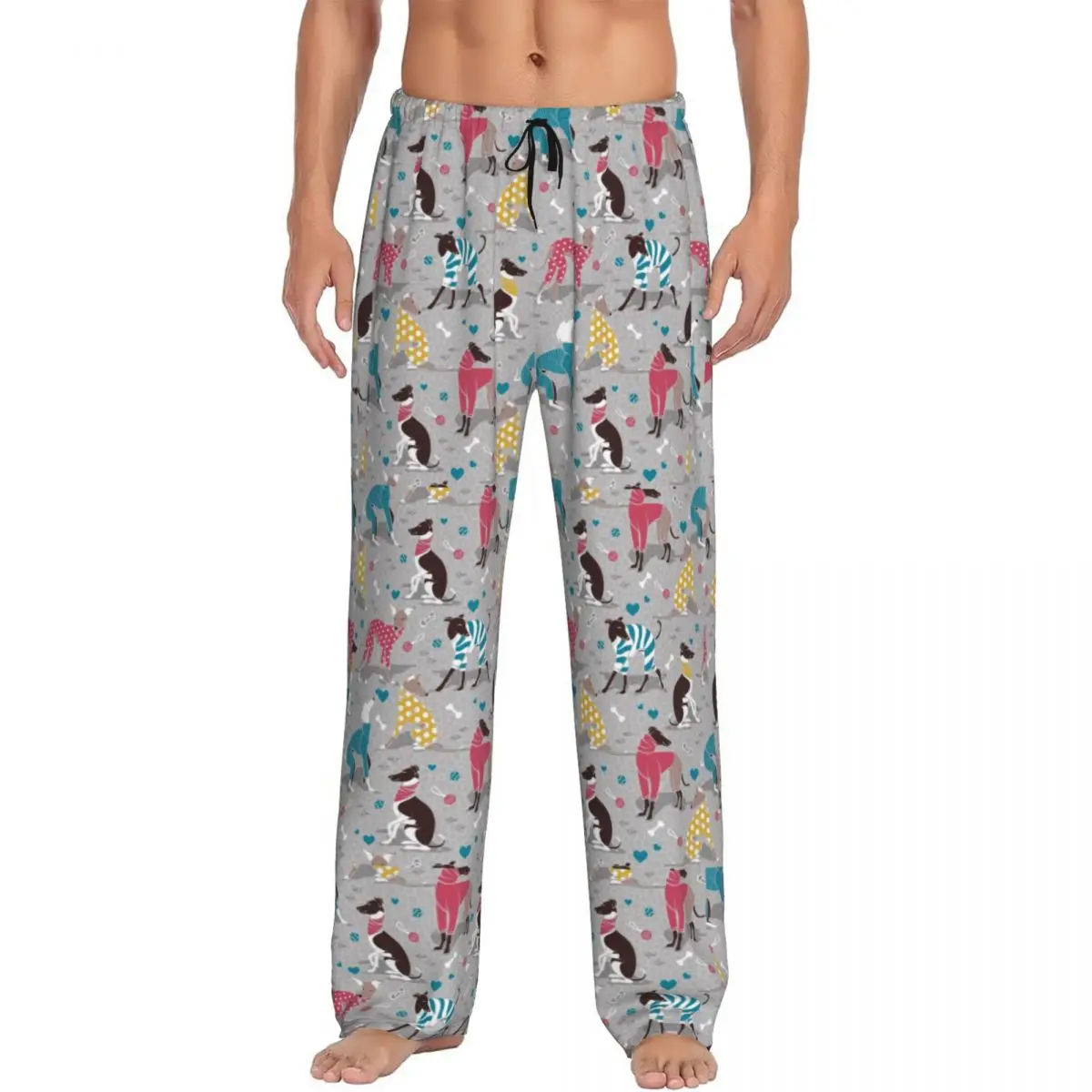 Custom Men's Whippet Greyhounds Dogwalk Pajama Pants Printed Dog Sihthound Animal Sleep Sleepwear Bottoms with Pockets