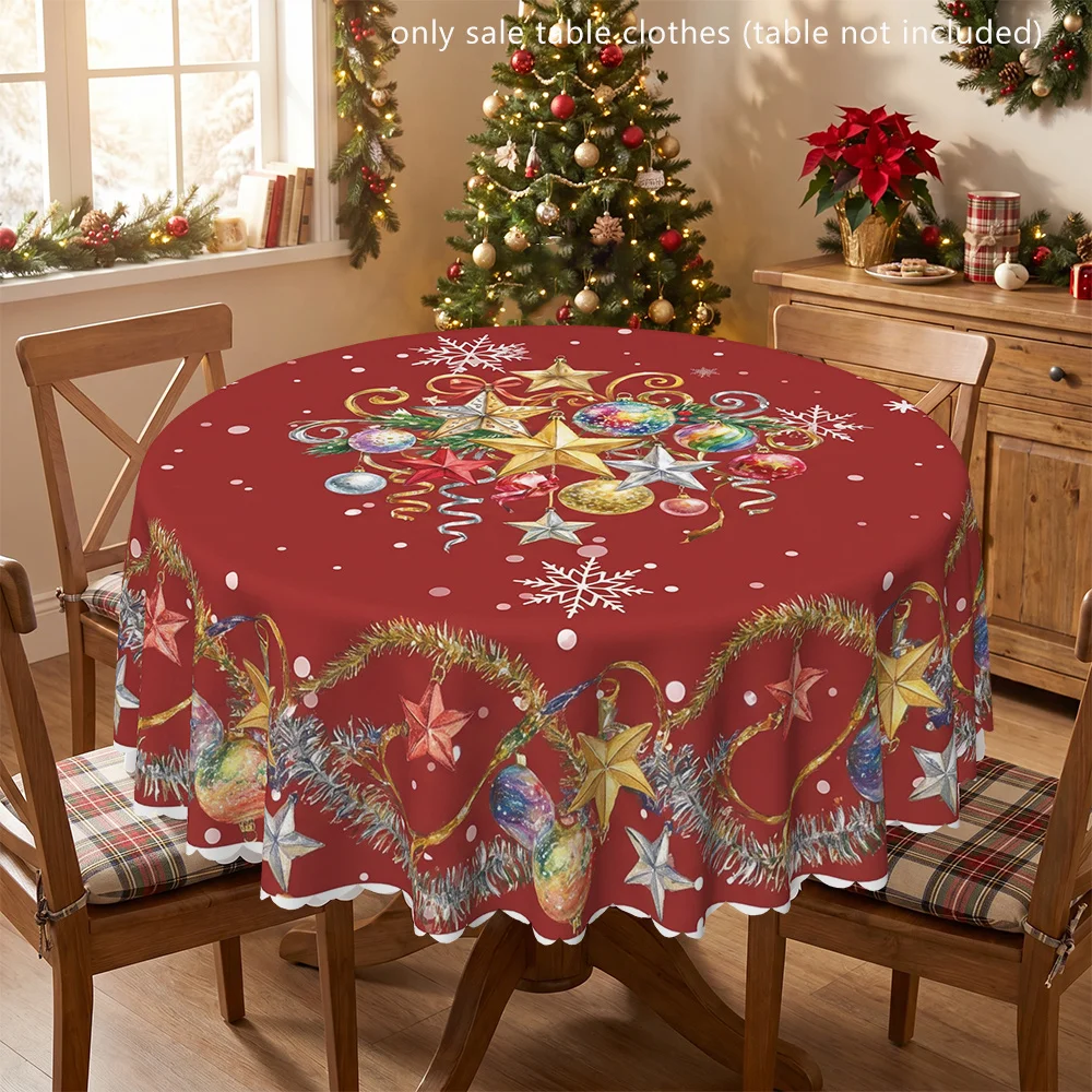 Christmas stars and decorations polyester printed tablecloths, round table covers